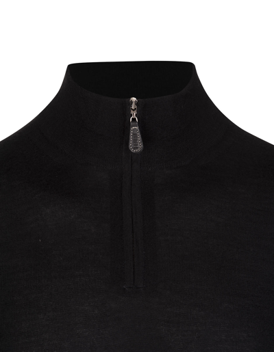 Shop Fedeli Black Half-zip Favonio Pullover In Dark Grey Silk And Cashmere