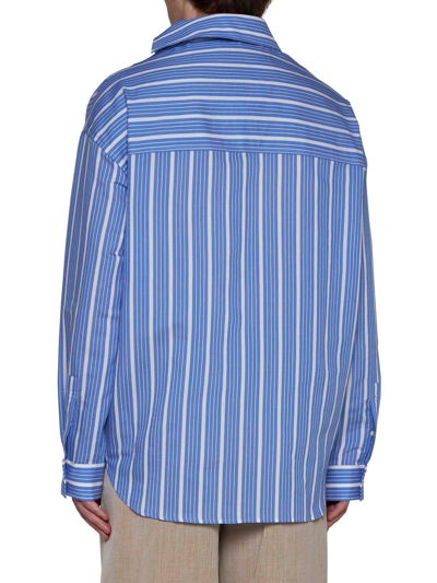 Shop Jacquemus Striped Asymmetric Long-sleeve Shirt In Azzurro