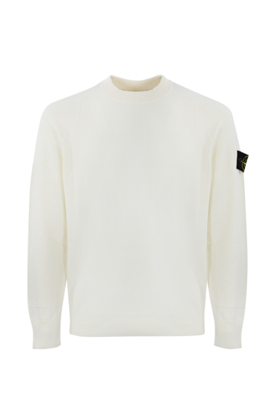 Shop Stone Island 536b4 Cotton Sweater In Bianco