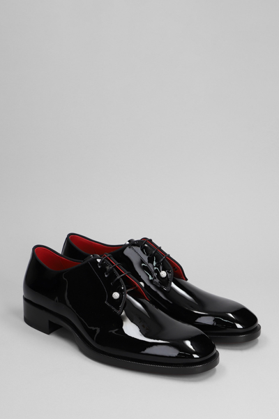 Shop Christian Louboutin Chambeliss Night Lace Up Shoes In Black Patent Leather In Nero