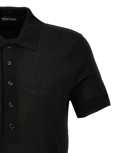 Shop Tom Ford Ribbed Polo Shirt In Nero