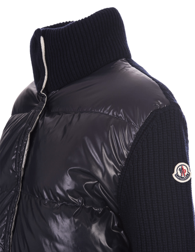 Shop Moncler Navy Blue Padded Cardigan In Wool