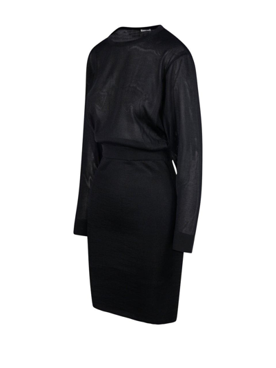 Shop Saint Laurent Backless Long-sleeved Dress In Nero