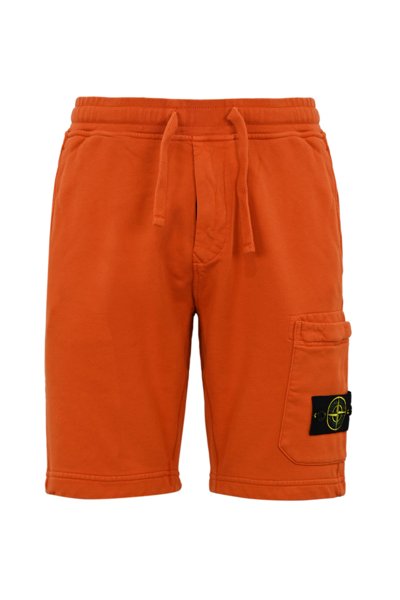 Shop Stone Island Fleece Bermuda Shorts 64651 In Arancione