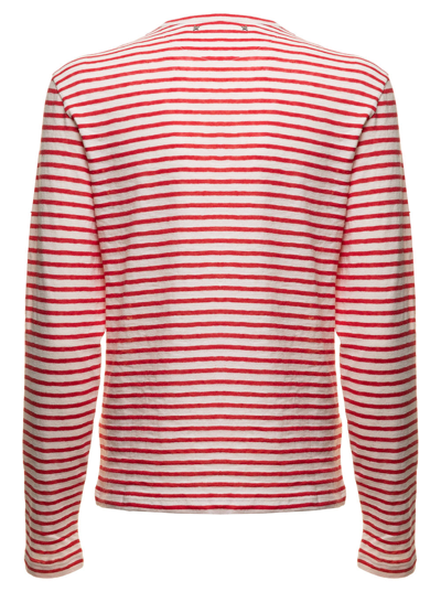Shop Golden Goose White And Red Striped Long Sleeved T-shirt With Print Woman In Ecru/tango Red