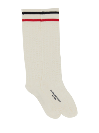 Shop Golden Goose Socks With Logo In Artic Wolf/ Blue/ Red