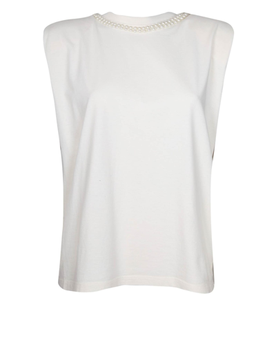 Shop Golden Goose Isabel T-shirt In Cotton With Applied Pearls In Heritage White