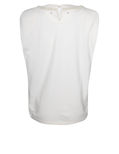 Shop Golden Goose Isabel T-shirt In Cotton With Applied Pearls In Heritage White