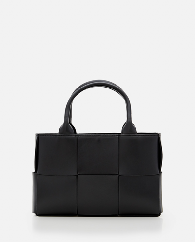 Shop Bottega Veneta Mini Arco Leather Tote Bag In Black Gold