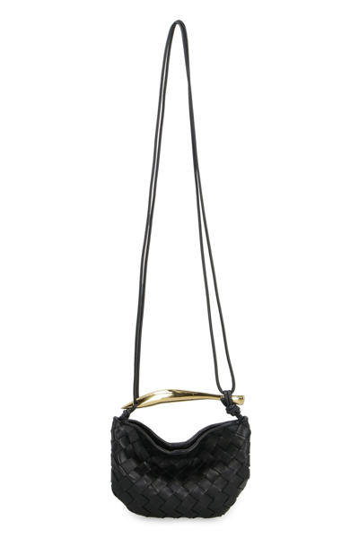Shop Bottega Veneta Mini Sardine Leather Crossbody Bag In Black M Brass