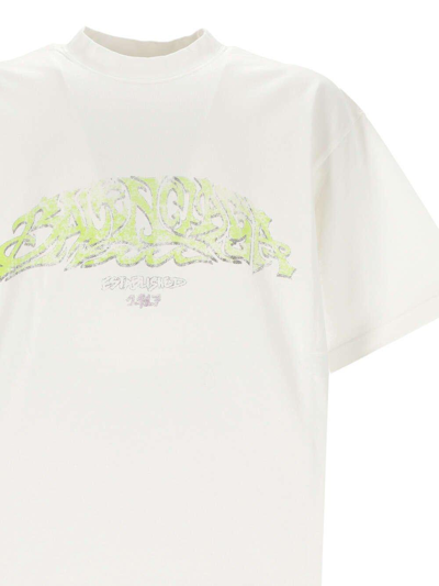 Shop Balenciaga Logo Printed Crewneck T-shirt In White/green