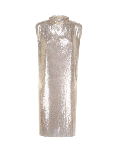 Shop Sportmax Metallic Mesh Dress With Cut Out In Gold