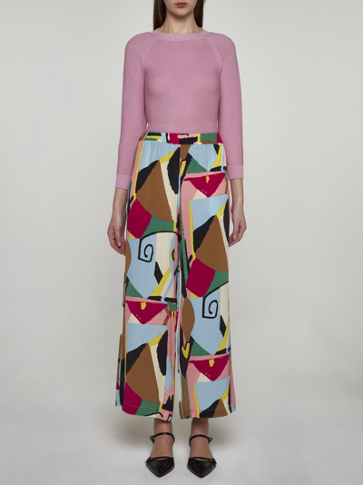 Shop Weekend Max Mara Gradara Print Silk Trousers In Multicolor