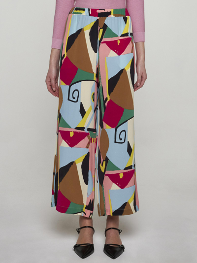 Shop Weekend Max Mara Gradara Print Silk Trousers In Multicolor