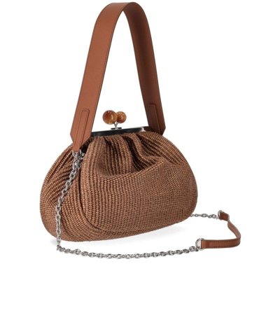Shop Weekend Max Mara Embellished Chain Link Clutch Bag In Marrone