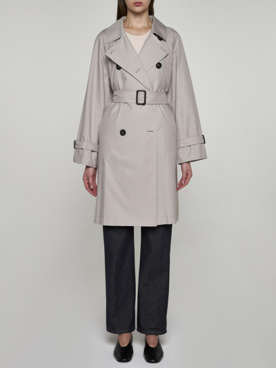 Shop Max Mara The Cube Cotton-blend Double-breasted Trench Coat In Neutrals