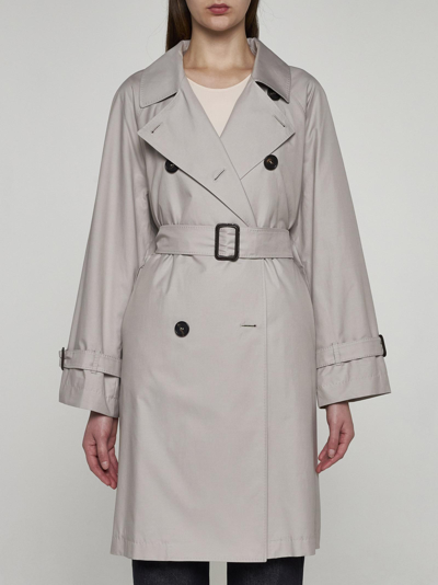 Shop Max Mara The Cube Cotton-blend Double-breasted Trench Coat In Neutrals