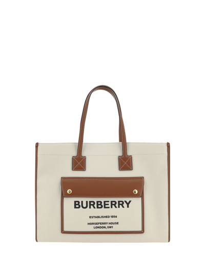 Shop Burberry Frey Shoulder Bag In Beige