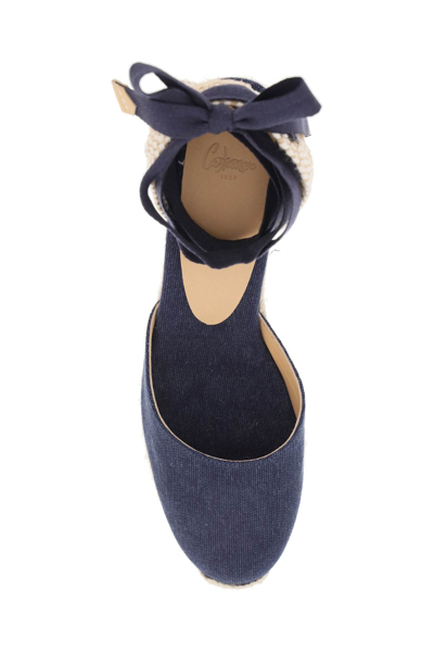 Shop Castaã±er Carina Wedge Sandals In Azul Oxford (beige)