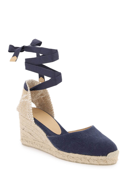 Shop Castaã±er Carina Wedge Sandals In Azul Oxford (beige)