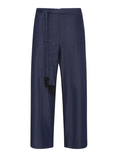 Shop Max Mara Belted Cropped Jeans In Blue
