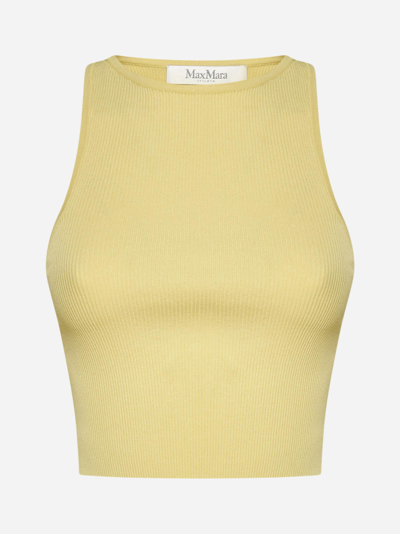 Shop Max Mara Turku Viscose-blend Knit Top In Yellow