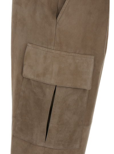 Shop Brunello Cucinelli Leather Cargo Pants In Taupe