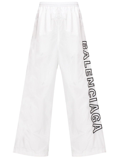 Shop Balenciaga Logo Printed Elastic Waist Trackpants In White
