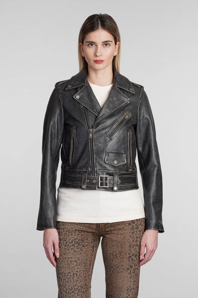 Shop Golden Goose Biker Jacket In Black Leather