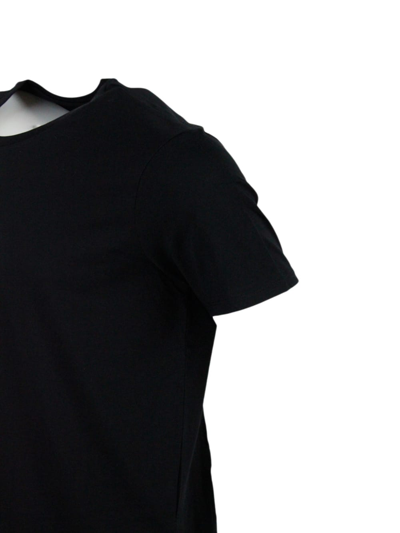 Shop Armani Collezioni Short-sleeved Crew-neck T-shirt With Small Studded Logo On The Chest And Bottom In Blue