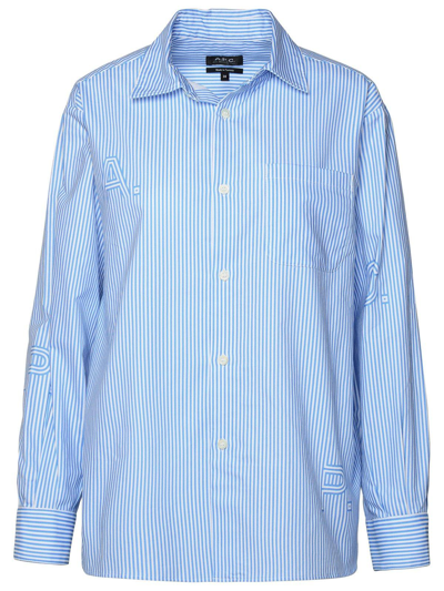 Shop Apc Logo Printed Striped Buttoned Shirt In Gnawed Blue