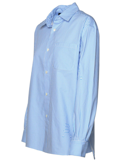 Shop Apc Logo Printed Striped Buttoned Shirt In Gnawed Blue