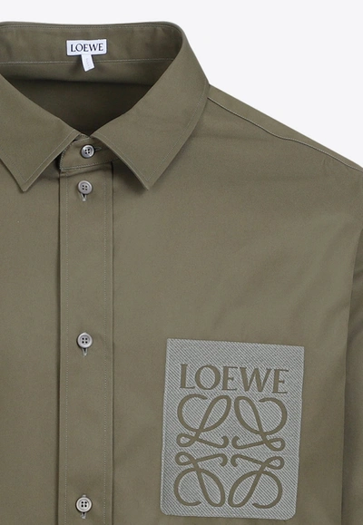 Shop Loewe Anagram Long-sleeved Shirt In Green