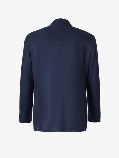 Shop Canali Cashmere And Silk Blazer In Dark Blue