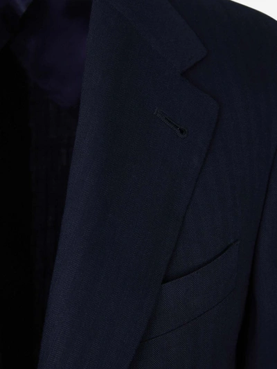Shop Canali Wool And Linen Blazer In Blue