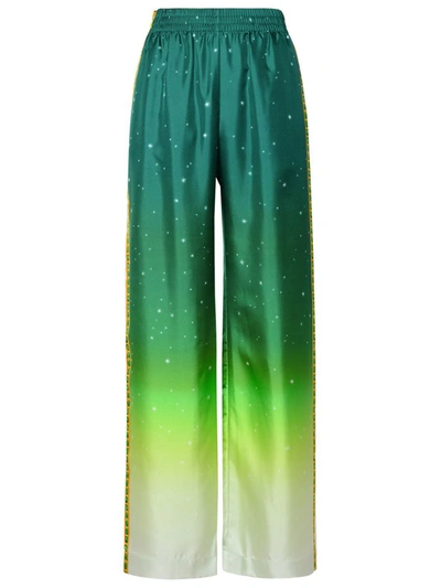 Shop Casablanca 'joyaux D'afrique' Green Silk Trousers