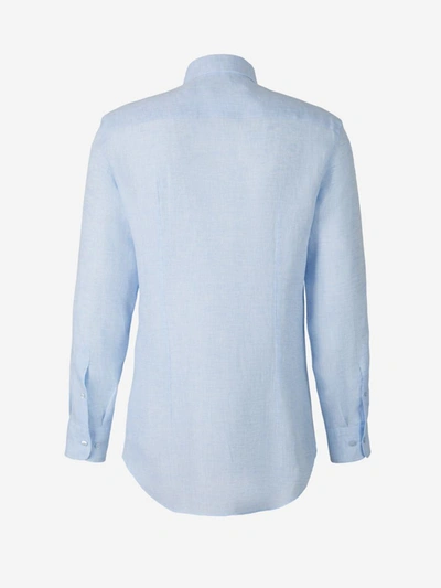 Shop Etro Plain Linen Shirt In Blue