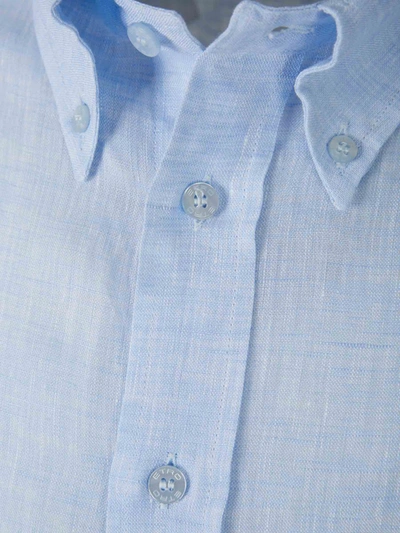 Shop Etro Plain Linen Shirt In Blue