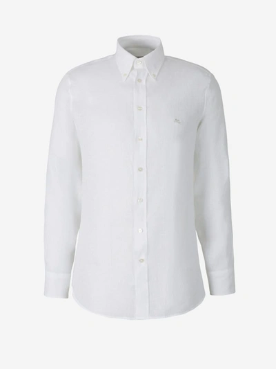 Shop Etro Plain Linen Shirt In White