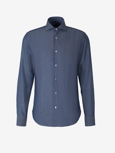 Shop Fedeli Cotton Denim Shirt In Blue