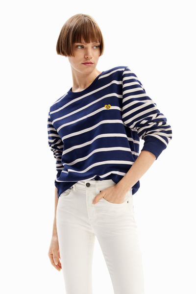 Shop Desigual Striped Imagotype Sweatshirt In Blue