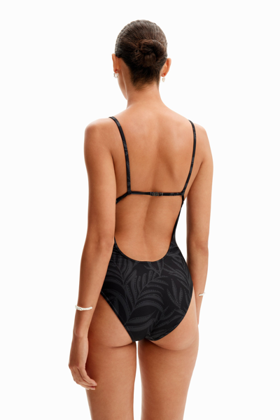 Shop Desigual Strappy Cat Swimsuit In Black