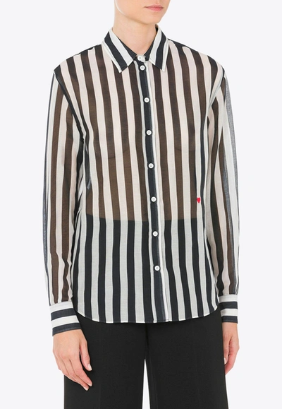 Shop Moschino Archive Stripes Long-sleeved Shirt In Monochrome