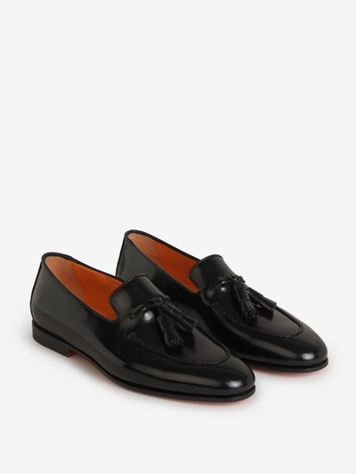 Shop Santoni Leather Tassel Loafers In Black