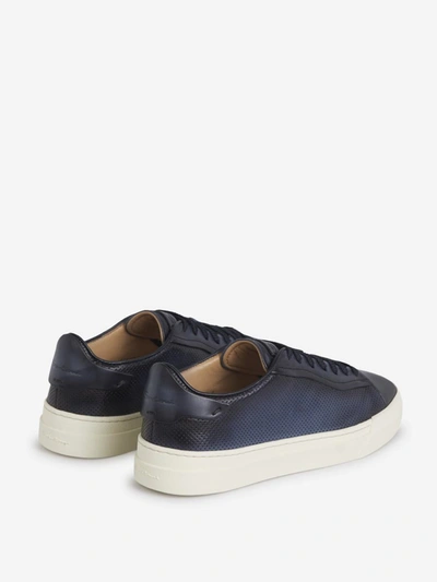Shop Santoni Leather Perforated Sneakers In Navy