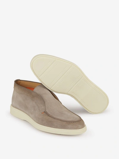 Shop Santoni High Suede Leather Loafers In Marró Sorra
