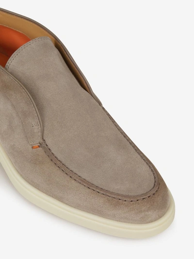 Shop Santoni High Suede Leather Loafers In Marró Sorra