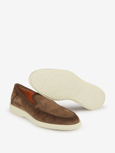 Shop Santoni Suede Leather Loafers In Camel
