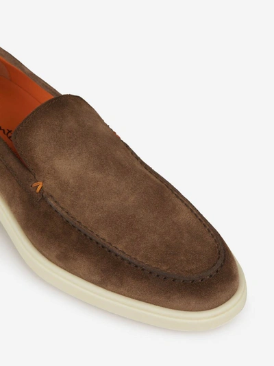 Shop Santoni Suede Leather Loafers In Camel