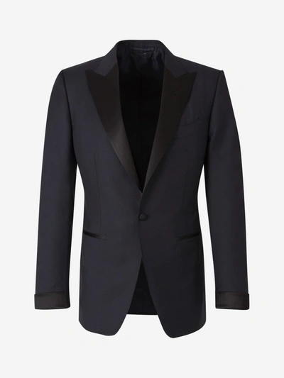 Shop Tom Ford Wool Tuxedo Suit In Midnight Blue With Black Lapel And Piping